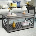 Farmhouse Coffee Table with Slatted and Corner Protection 40 Inches