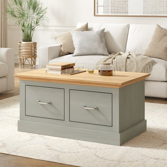 Swedhaus Modern Coffee Table for Living Room,Multi-Functional Wood Rectancular Center Table with 2 Storage Drawers for Home,Gray