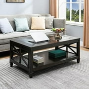 Farmhouse Coffee Tables for Living Room  Grey Coffee Tables Rustic Solid Wood Coffee Table  Glass Cocktail Table Center Table  45.5"x26"x19"  Antique Grey KFZ-1318-AN