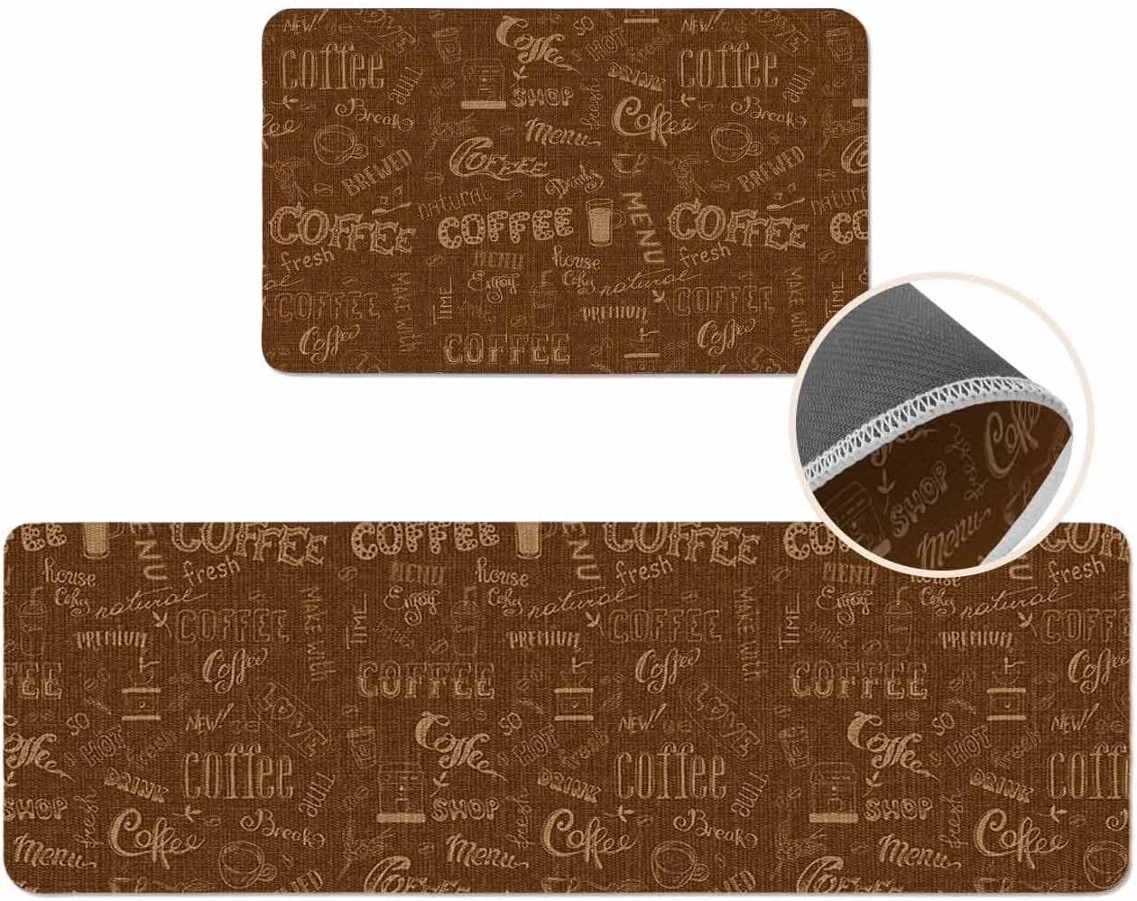 Farmhouse Coffee Theme Kitchen Mat Set of 2,AntiFatigue Kitchen Rugs