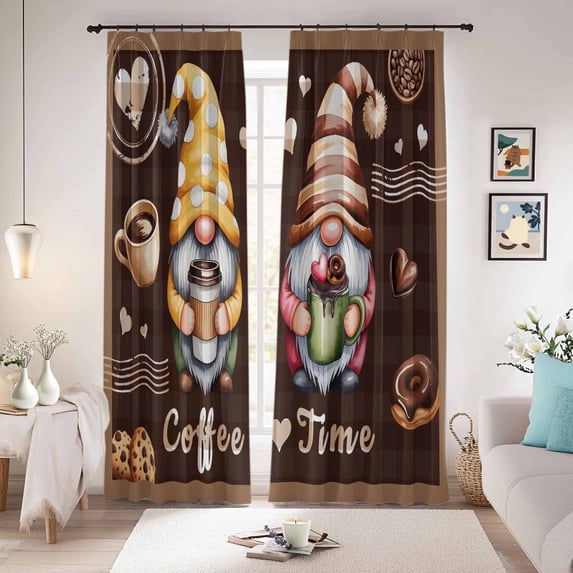 Farmhouse Coffee Time Blackout Curtains for Bedroom/Living Room, Pinch Pleated Black Out Curtains, Vintage Gnomes Desserts Brown Plaid Room Darkening Window Drapes with Hooks 2 Panels, 59"x70"
