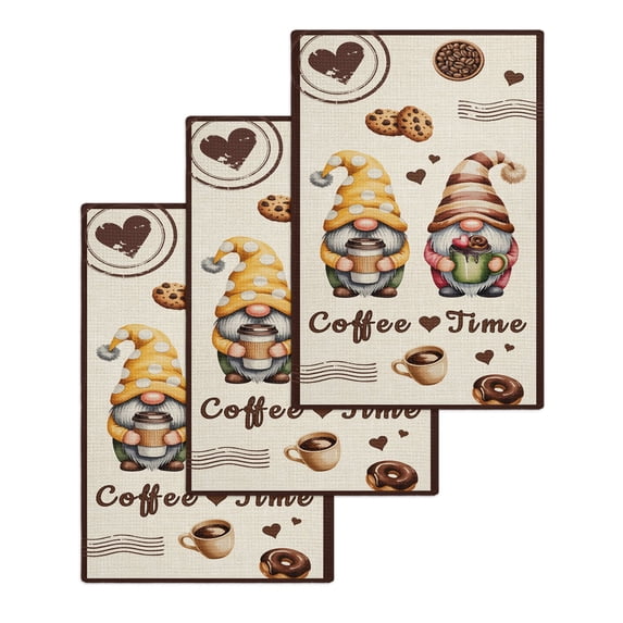 Farmhouse Coffee Time Kitchen Dish Towels for Drying Dishes Set of 3, Vintage Gnomes DessertsBeige Burlap Waffle Weave Microfiber Hand Tea Bathroom Towels Quick Dry & Absorbent Towel 15.7x23.6