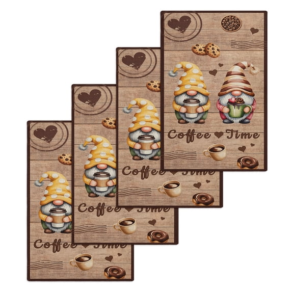 Farmhouse Coffee Time Kitchen Dish Towels for Drying Dishes Set of 4, Vintage Gnomes Desserts Brown Wood Waffle Weave Microfiber Hand Tea Bathroom Towels Quick Dry & Absorbent Towel 15.7x23.6