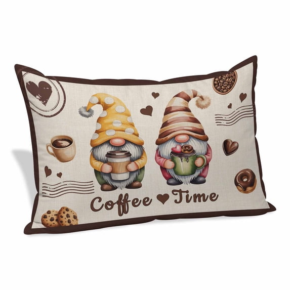 Farmhouse Coffee Time Pillow Covers, Linen Long Throw Pillow Case, Vintage Gnomes DessertsBeige Burlap Holiday Pillow Protector Decorative Cushion Cover for Living Room/Bedroom 24" x 36"