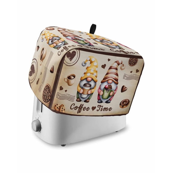 Farmhouse Coffee Time Toaster Cover 4 Slice, Large Kitchen Appliance Covers, Vintage Gnomes Desserts Burnt Brown Toaster Oven Cover with Loop, Bread Machine Cover Polyester Dust Cover Protection