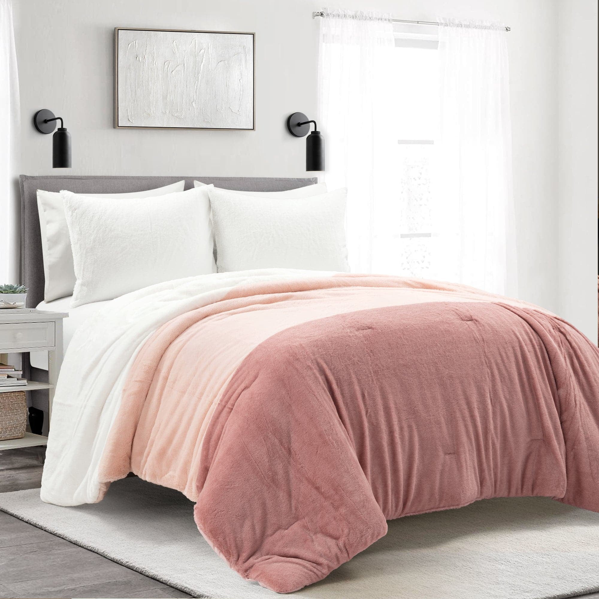 Dusty Rose Full/Queen Faux Fur Kids Comforter Set