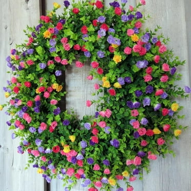 Farmhouse Colorful Cottage Wreath, Colorful Spring Summer Wreath, 18in, Plastic