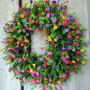 Farmhouse Colorful Cottage Wreath, Colorful Spring Summer Wreath, Artificial Flowers Door Wreath, Home Porch Farmhouse Door Wall Window Party Decoration