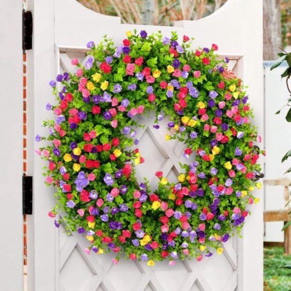 Farmhouse Colorful Cottage Wreath Spring Summer Hanging Ornament, Durable and Stable Beautiful Artificial Wreath,Handmade Wreath, All Seasons Welcome Sign Festival Party Decoration (9.8-19.6inch)