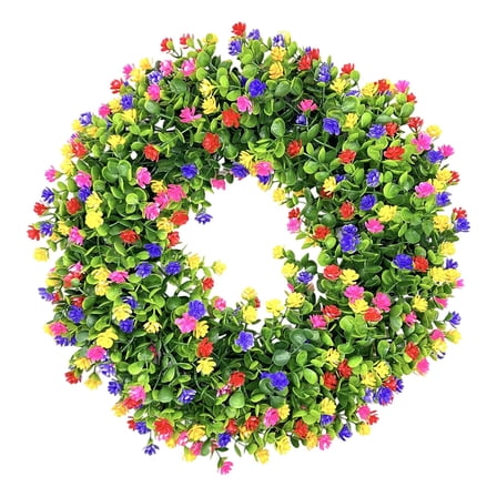 Farmhouse Colorful Cottage Wreath - Spring and Summer Home Decor, Durable Artificial Wreath for All Seasons, Front Door Porch Holiday Decorations (Colorful, 15in)