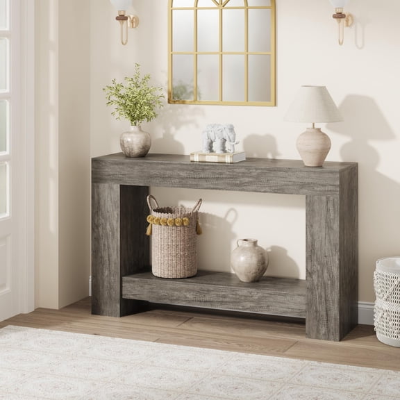 Farmhouse Console Table – 2-Tier Long Entryway & Dining Table with Open Storage – Wooden Sofa Table – Versatile for Entry, Living Room, Hallway, Foyer