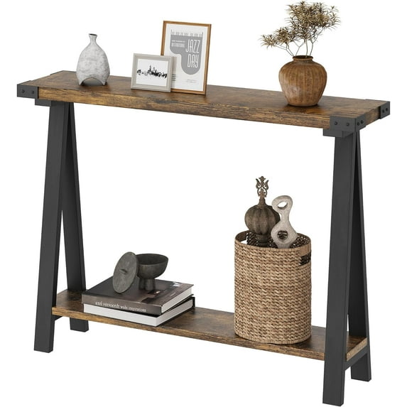 Farmhouse Console Table, 43.3" Entryway Table with Storage, 2 Tier Sofa Table with Metal Frame and MDF, Behind Couch Table for Living Room, Hallway, Entryway