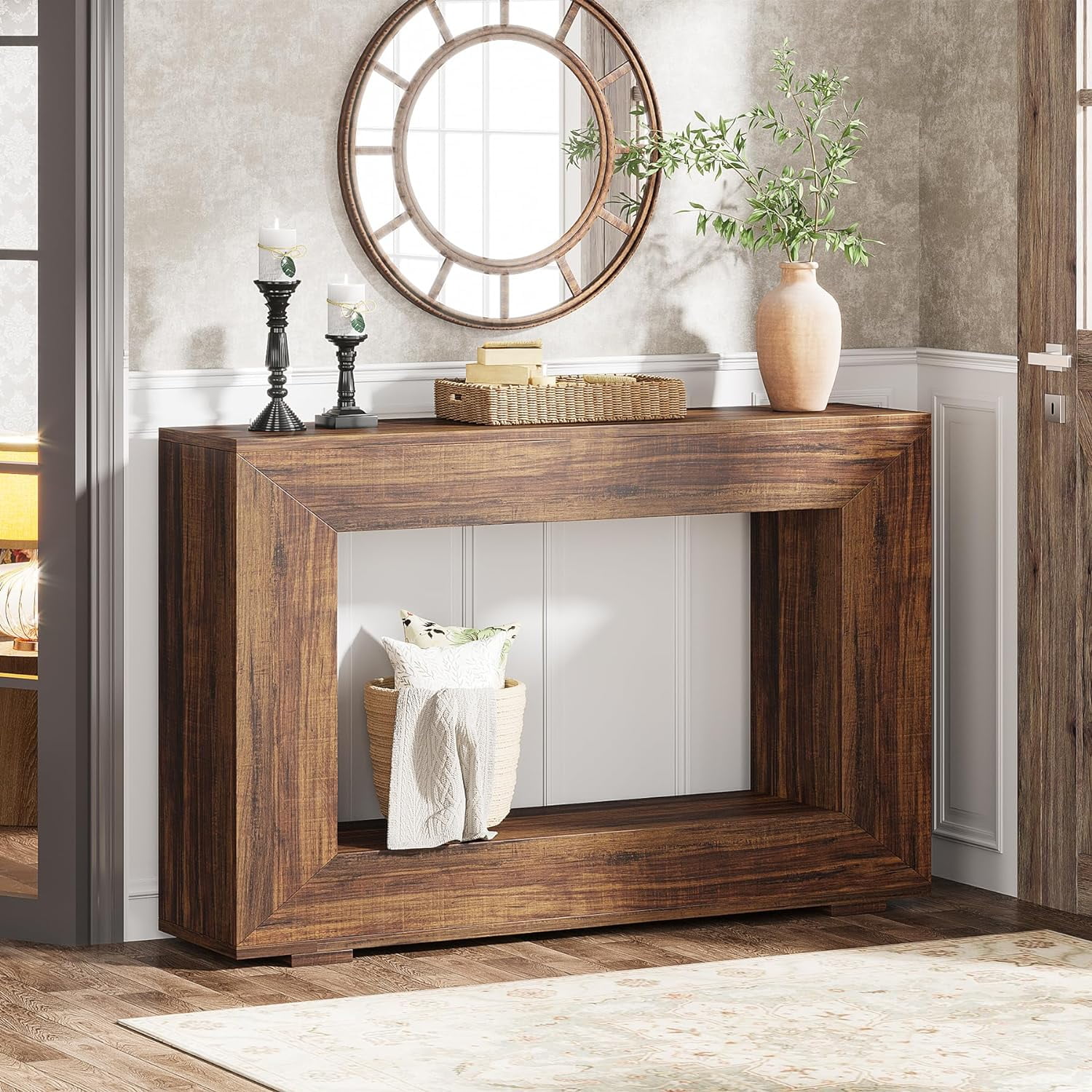Farmhouse Console Table, 47 Inches Entryway Console Table with Storage ...