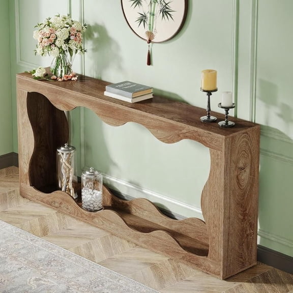 Farmhouse Console Table, 63" Entryway Table with Wavy Lines