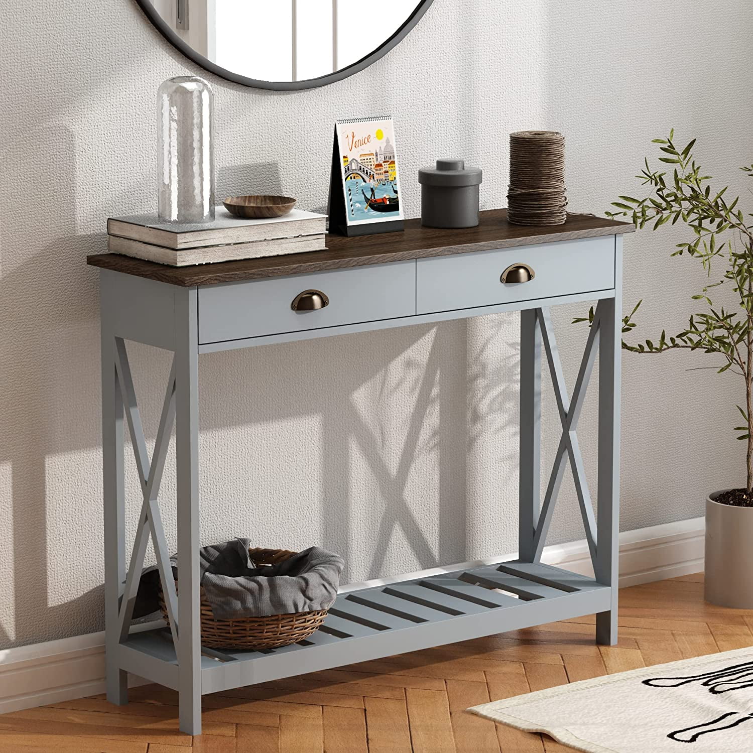 Farmhouse Console Table with Drawer for Entryway Narrow Long Entry Table with for Living Room