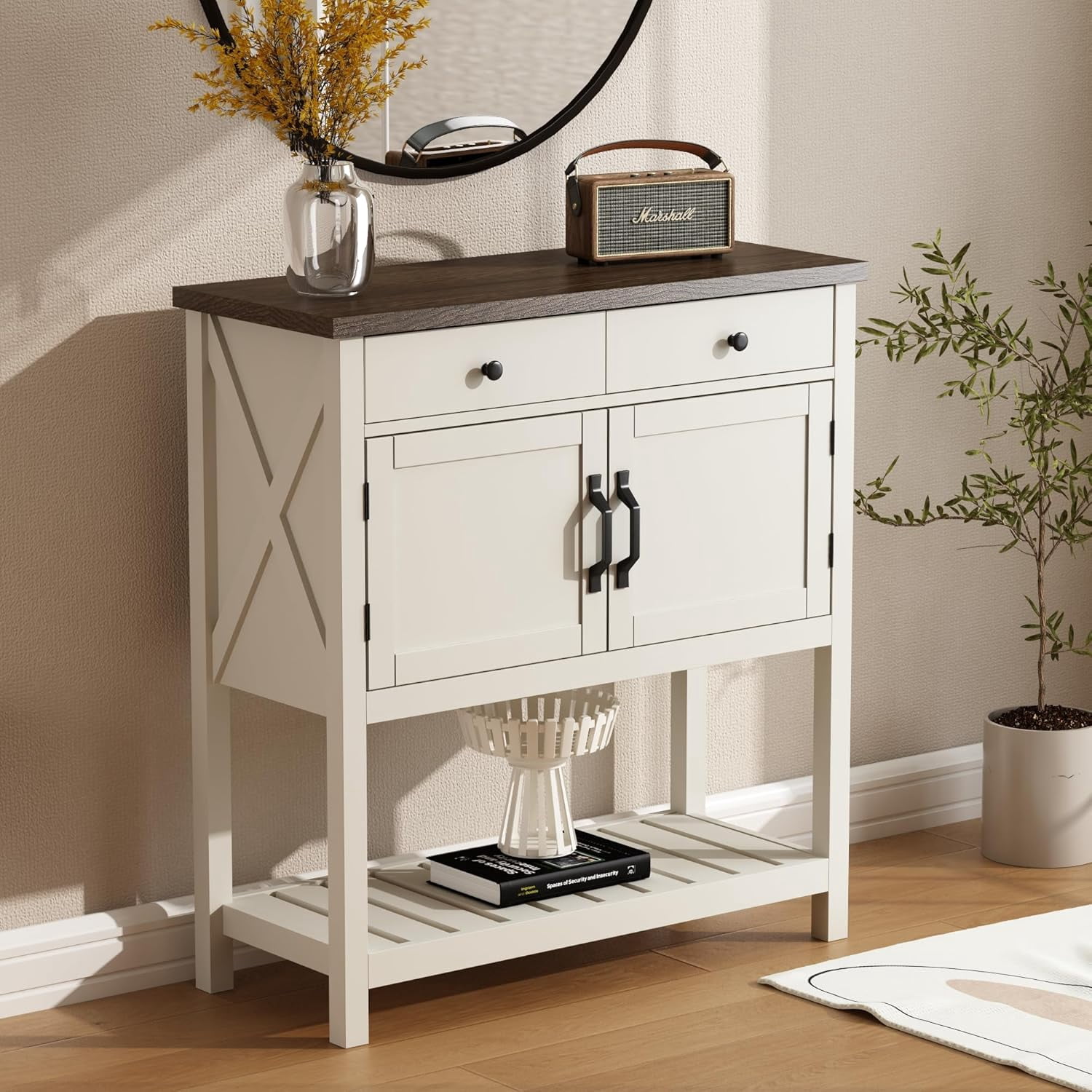 Farmhouse Console Table, Entryway Table with Storage Shelf, Coffee Bar Cabinet, Narrow Buffet ...