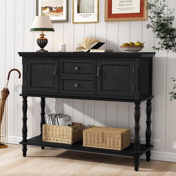 Farmhouse Console Table,Wooden Entryway Sofa Table w/ 2-Door Cabinet & 2 Drawers,Coffee Bar,Entryway Table with Storage Shelf,Sofa Tables Buffet Sideboard for Kitchen, Hallway, Dining, Living Room