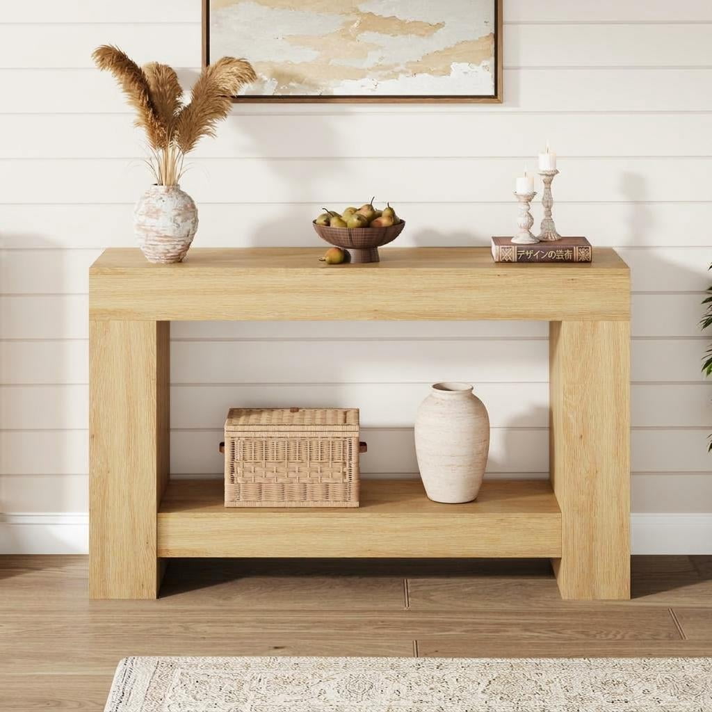 Farmhouse Console Table for Living Room, 47" Long Entryway Table with 2-Tier Storage, Sofa Table for Hallway, Entry Table for Entrance, Easy Assembly
