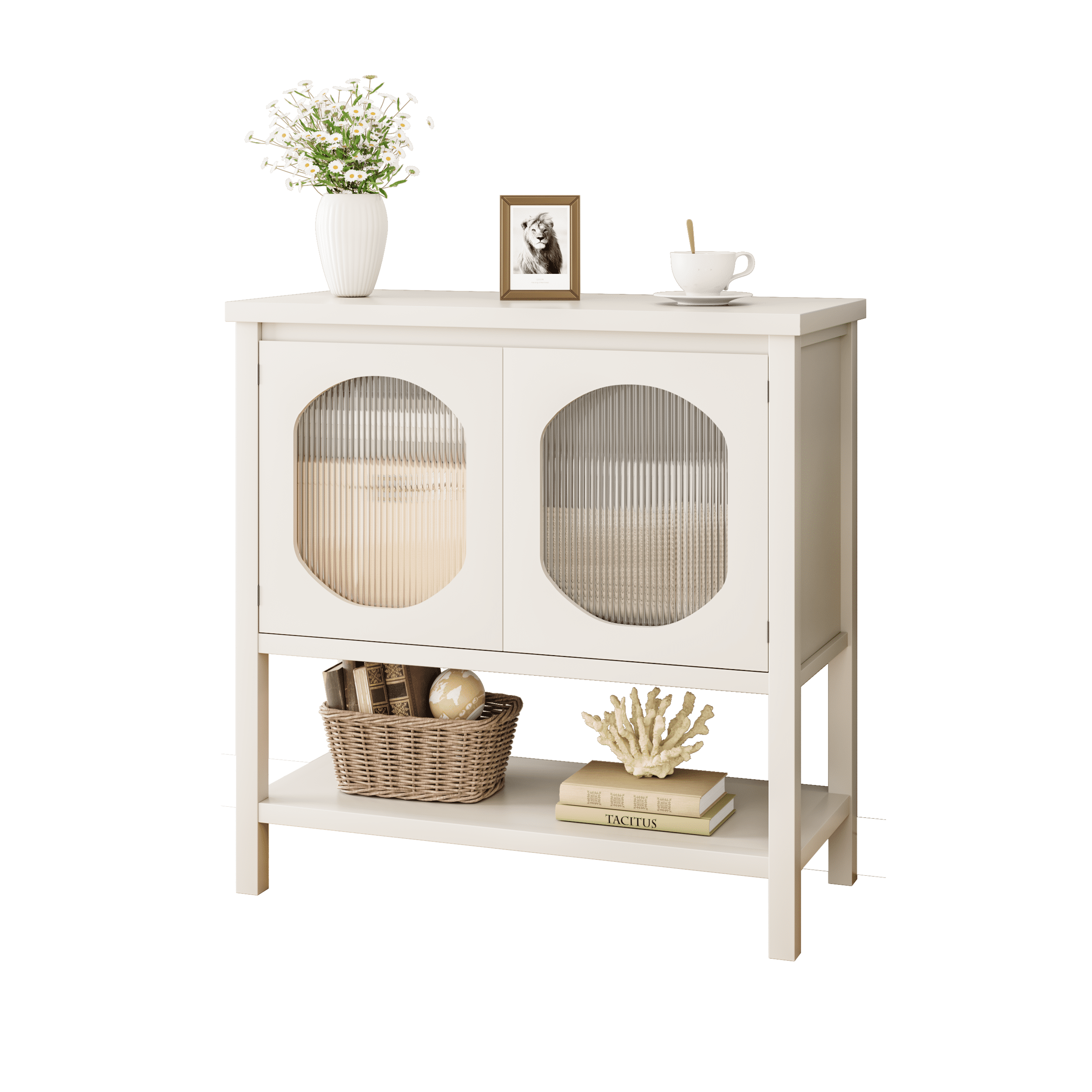 Farmhouse Console Table with 2-Door Storage, Storage Sofa Entryway Table with Shelf, Stylish Coffee Bar for Living Room & Office