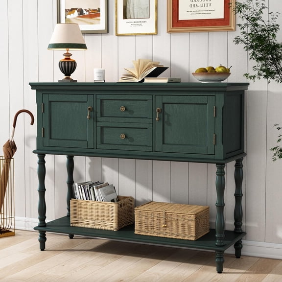 Farmhouse Console Table with 2 Drawers & 2 Doors - 42" Entryway Table with Storage Shelf for Hallway, Living Room