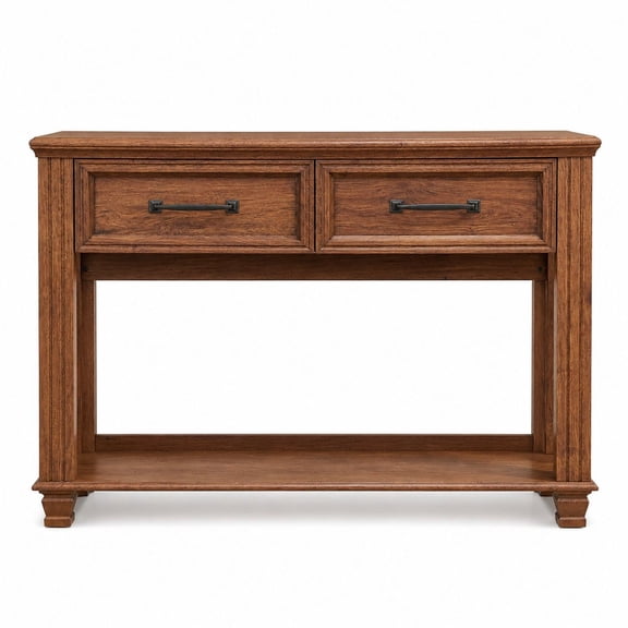 Farmhouse Console Table with Drawers, 46"W x 15.8"D x 35"H, Brown Wood