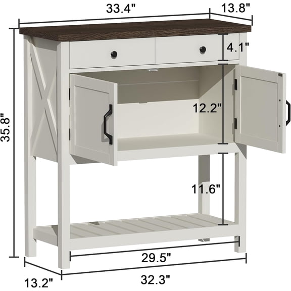 Farmhouse Console Table with Storage Shelf, Entryway Cabinet, Narrow Buffet Sideboard for Living Room Kitchen Hallway, White