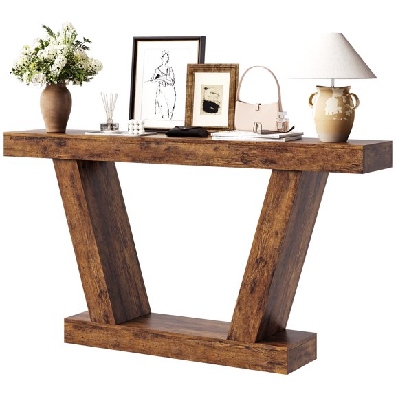 Farmhouse Console Table with Storage Shelf, Narrow Sofa Table for Entryway, Hallway and Living Room, Tiger Finish