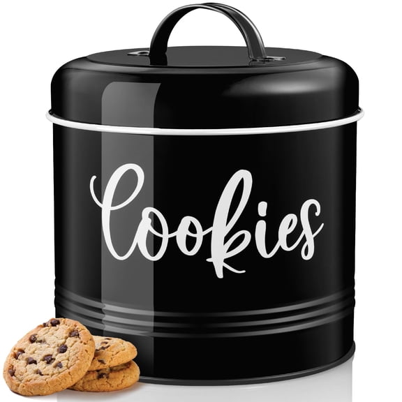 Farmhouse Cookie Jar for Kitchen Counter, 1 Gallon Vintage Cookie Jar with Airtight Lid, Large Food Storage Container for Candy, Cookies, Dessert, Black Kitchen Decor and Accessories