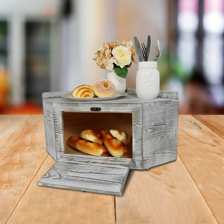 Farmhouse Large Wooden Corner Bread Box for Kitchen Countertop