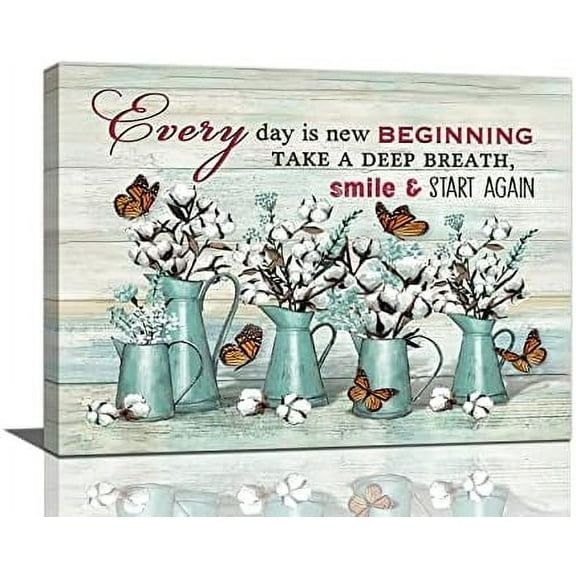 Farmhouse Cotton Bathroom Wall Art Rustic Floral Pictures Wall Decor Inspirational Quotes Cotton Flower Country Canvas Prints Painting Modern Home Framed Artwork for Living Room Bedroom Office 16"x12"