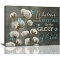 thumbnail image 1 of Farmhouse Cotton Decor Wall Art Rustic Cotton Butterfly Floral Motivational Cotton Canvas Painting Framed Artwork for Bathroom Living Room Bedroom 16''''x12'''', 1 of 6