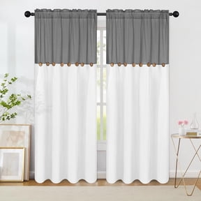 Farmhouse Cotton Linen Curtains for Living Room, Boho Button Curtains 84 Inch Length 2 Panels Set, Grey Rustic Country Linen Window Curtain for Bedroom Rod Pocket Drapes, 52 x 84 Inch,