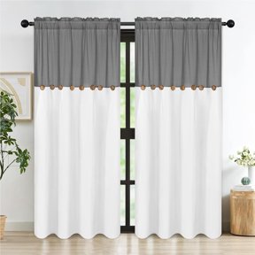 Farmhouse Cotton Linen Curtains for Living Room, Boho Button Curtains 84 Inch Length 2 Panels Set, Grey Rustic Country Linen Window Curtain for Bedroom Rod Pocket Drapes, 52 x 84 Inch,