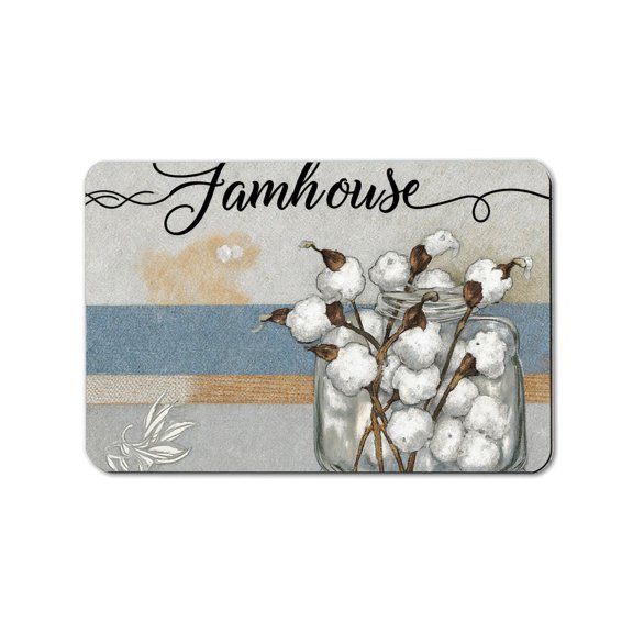 Farmhouse Cotton Stem Home Decor Non-Slip Bath Rug, 20L x 32W, Perfect for Bathroom and Gym