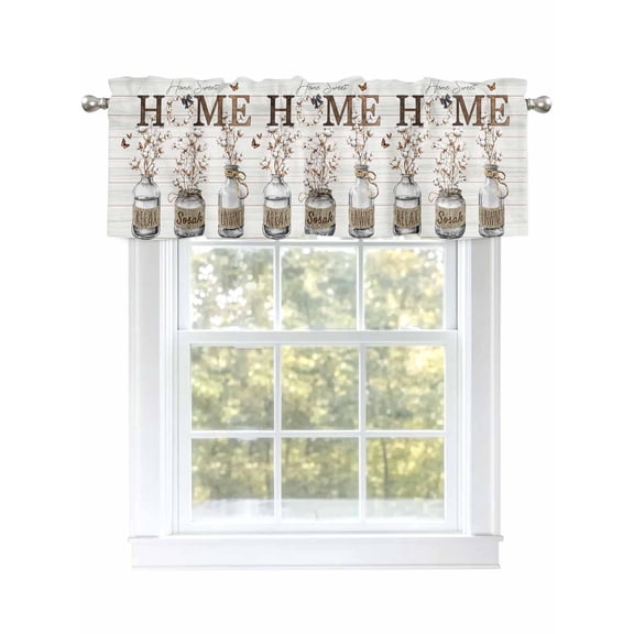 Farmhouse Cotton Valances for Windows, Rod Pocket Kitchen Valance Curtains - Soft & Washable Small Window Treatment for Living Room,&nbsp;Bathroom, White Wood Grain , 42x12 Inch, 1 Panel