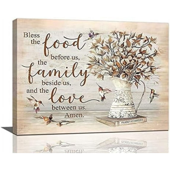 Farmhouse Cotton Wall Art Bless Kitchen Sign Pictures Wall Decor Hummingbird Canvas Prints Framed Modern Flower Bird Painting Artwork for Bedroom Dining Room Living Room 16"x12"