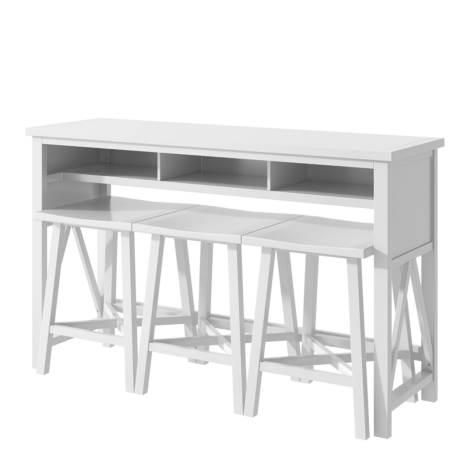 Farmhouse Counter Height 4Piece Dining Table Set with 3 Stools White