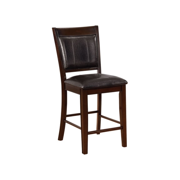 Farmhouse Counter Height Chairs (2pc) - Dark Brown Espresso PU Leather Bar Stools with Footrest - Upholstered Kitchen & Dining Furniture