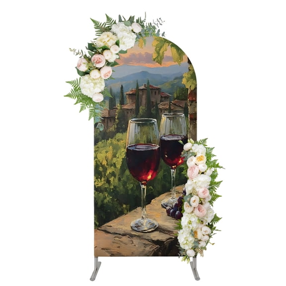 Farmhouse Country Arch Backdrop Cover 4FT, Italian Style Rustic Wine Tree Landscape Spandex Fitted Stretchy Arch Stand Covers, Round Top Chiara Backdrop Cover for Wedding Party Birthday Baby Shower