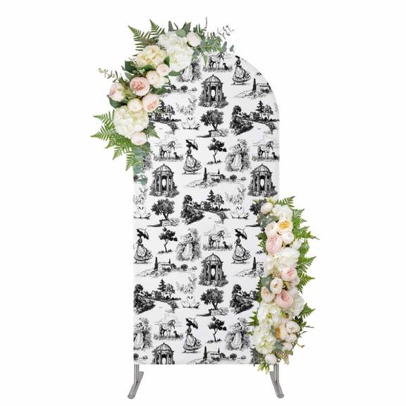 Farmhouse Country Arch Backdrop Cover 5FT, Retro French Garden Horse Swan Spandex Fitted Stretchy Arch Stand Covers, Round Top Chiara Backdrop Cover for Wedding Party Birthday Baby Shower