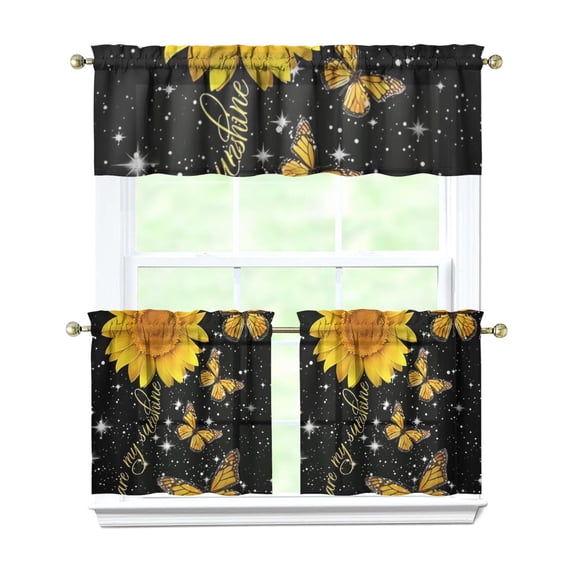 Farmhouse Country Curtains 24 Inch - 3 Panel Bohemian Floral Set with Vintage Rustic Design, Kitchen Window Drapes
