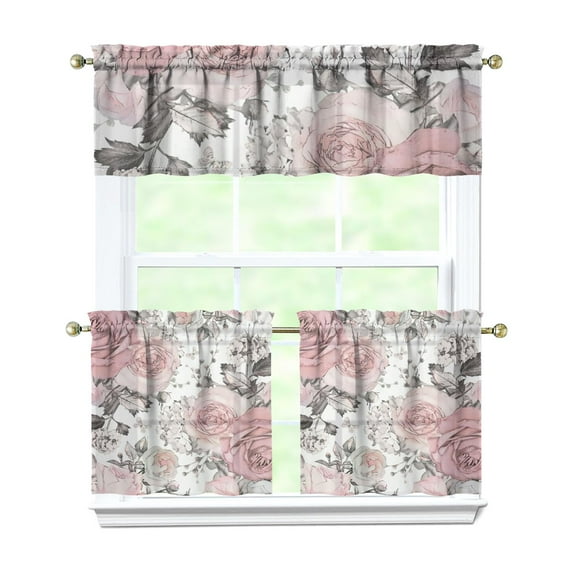 Farmhouse Country Curtains 24 Inch - 3 Panel Bohemian Floral Set with Vintage Rustic Design, Kitchen Window Drapes
