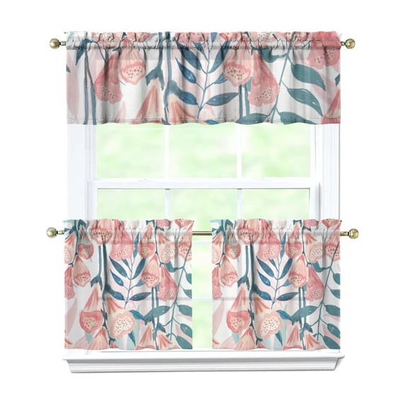 Farmhouse Country Curtains 24 Inch - 3 Panel Bohemian Floral Set with Vintage Rustic Design, Rod Pocket