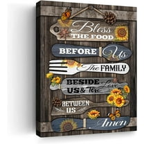 Farmhouse Country Kitchen Decor Wall Art Rustic Kitchen Signs Fork Spoon Canvas Wall Decor Western Kitchen Bless The Food Before Us Pictures Framed Artwork Prints Painting For Dining Room Home