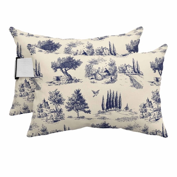 Farmhouse Country Outdoor Pillows for Chaise Lounge Chair Beach Headrest Pillow Set of 2 Waterproof Lumbar Pillows with Insert&Strap Vintage Trees Rustic French Garden Birds Pool Pillow 12"x20"
