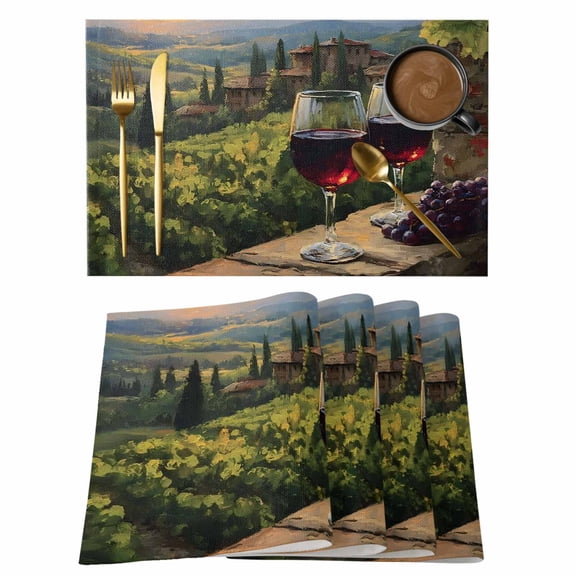 Farmhouse Country Placemats Set of 12 Italian Style Rustic Wine Tree Landscape Place Mats Indoor Wipeable Table Mats Washable Dining Table Placemats for Kitchen Holiday Party Home Decor 13x19 Inch