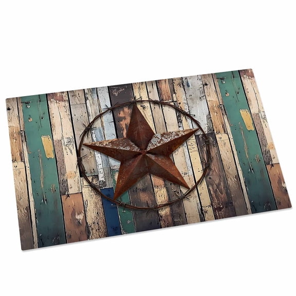 Farmhouse Country Star Door Mat 16x24 Inch Texas Star Shabby Wood Grain Entryway Rug with Non-Slip Rubber, Front Door Rug Indoor Floor Mats for Living Room Bathroom Bedroom Home Office