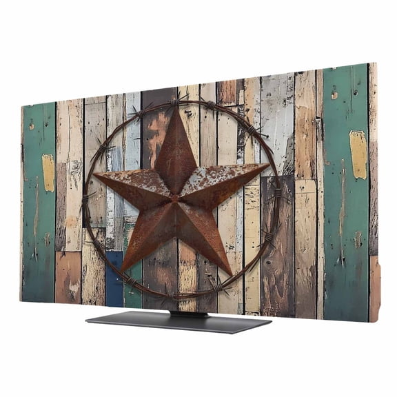 Farmhouse Country Star TV Dust Cover 24 Inch, Texas Star Shabby Wood Grain Computer Monitor Cover Dustproof Stretchable Indoor TV Screen Protector for LED LCD Universal Monitors