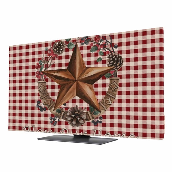 Farmhouse Country TV Dust Cover 24 Inch, Star Bless This Home Red Buffalo Plaid Computer Monitor Cover Dustproof Stretchable Indoor TV Screen Protector for LED LCD Universal Monitors