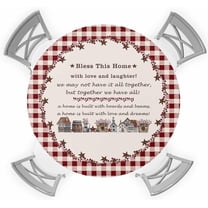 Farmhouse Country Table Round Cover Elastic Edged Tablecloth, Rural Farm Barn House and Red Berry Texts Indoor Outdoor Fitted Circle Tables Cover Waterproof Tabletop Protector Cloth Buffalo Check